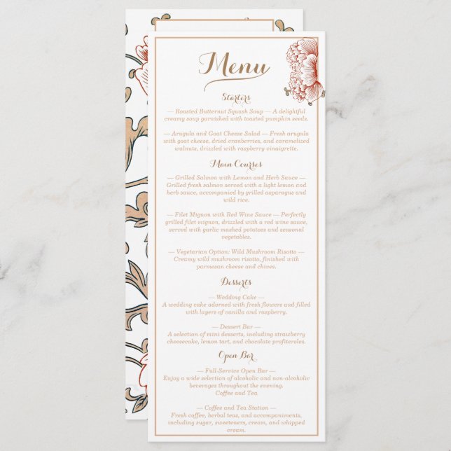 Vintage Victorian Floral Wedding  Menu (Front/Back)