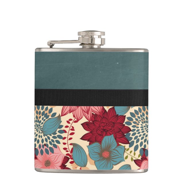 Vintage Victorian Flowers Hip Flask (Front)