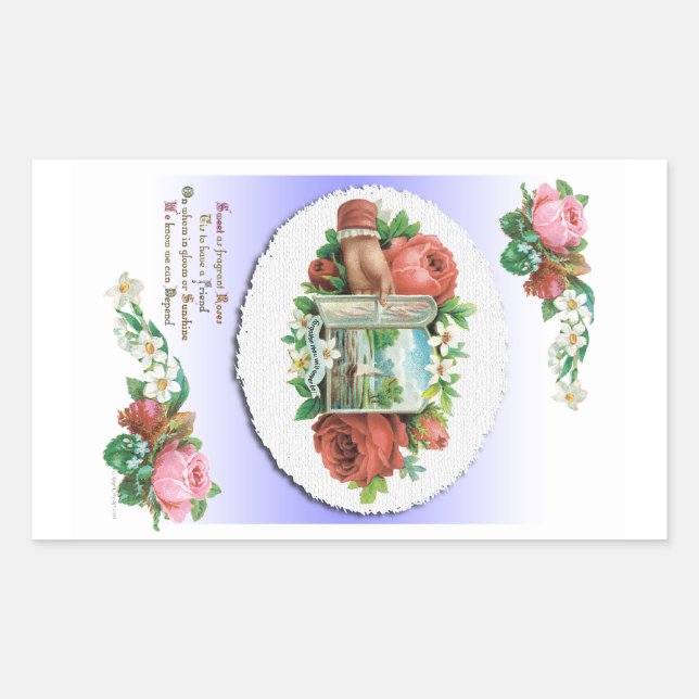 Vintage Victorian Friendship Roses Scrap Art Sticker (Front)
