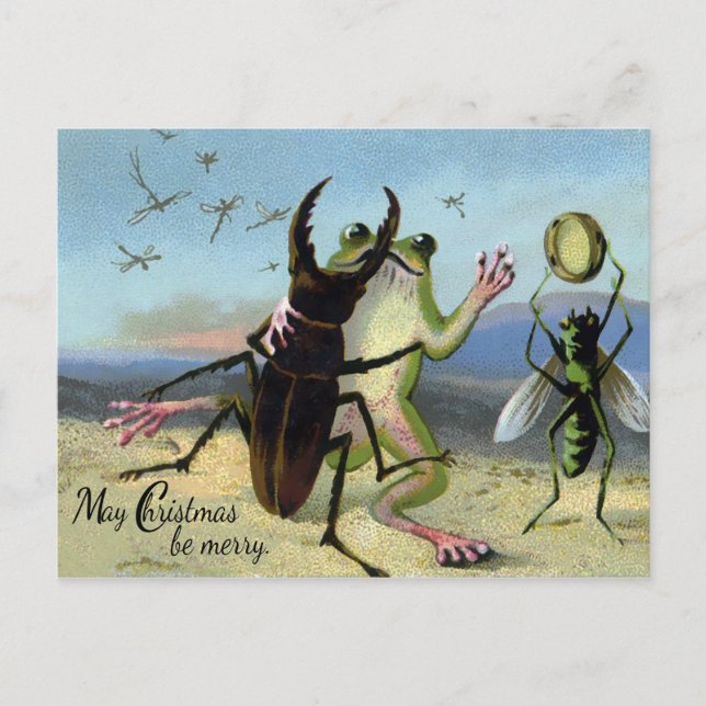 Vintage Victorian Frog Christmas Postcard (Front)