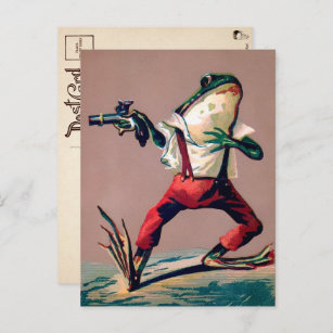 Vintage Victorian Frog with Gun Postcard