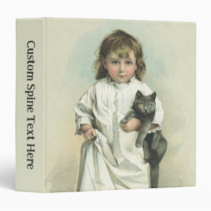 Vintage Victorian Girl in a Nightgown with Her Cat Binder
