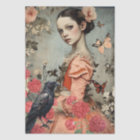Vintage Victorian Girl Raven & Red Cabbage Roses