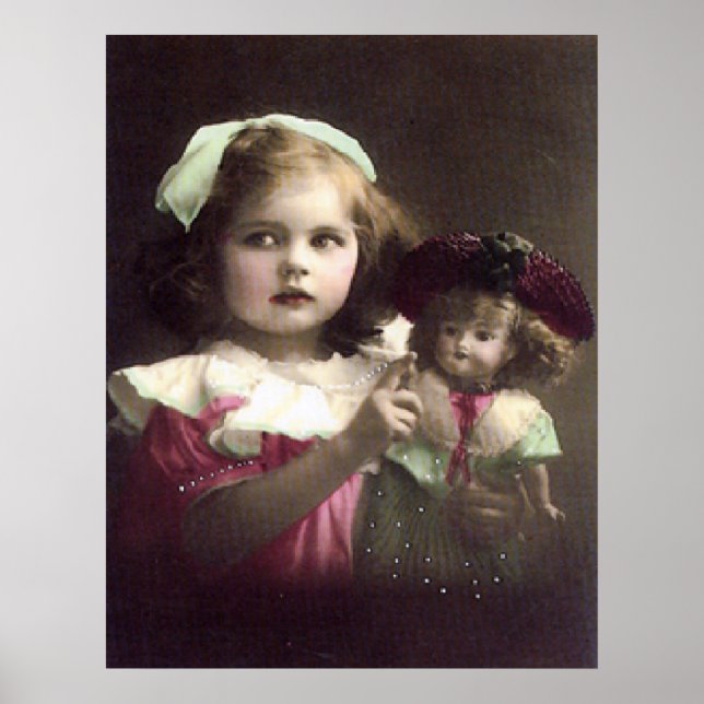 Vintage Victorian Girl with Doll Art Print (Front)
