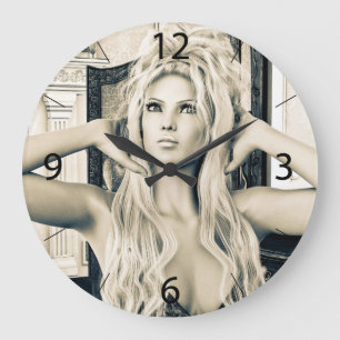 Vintage Victorian Glamour Portrait Art Large Clock