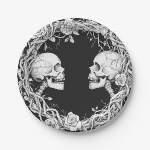Vintage Victorian Gothic Halloween Skulls Roses Paper Plate