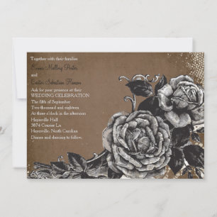Vintage Victorian Grunge Rose Wedding Invitation