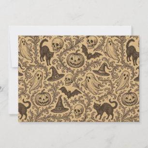 Vintage Victorian Halloween pattern with ghosts Invitation