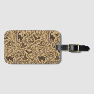 Vintage Victorian Halloween pattern with ghosts Luggage Tag