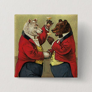 Vintage Victorian Happy, Gay, Dancing Bears 2 Inch Square Button