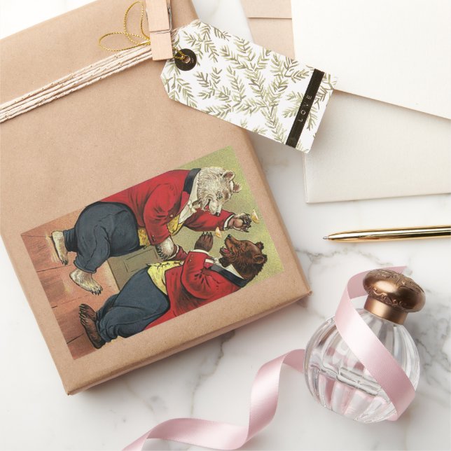 Vintage Victorian Happy, Gay, Dancing Bears Sticker (Gifting)