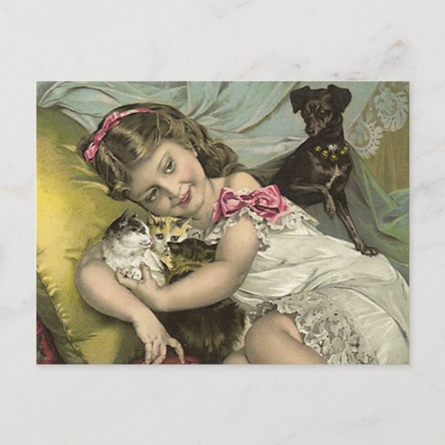 VINTAGE VICTORIAN & HER PARLOR PETS POSTCARD (Front)