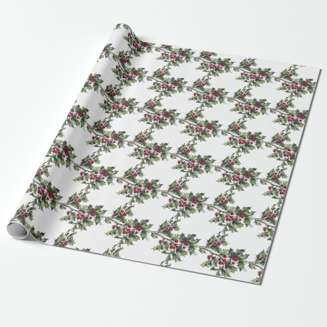 Vintage/Victorian Holly Christmas Wrapping Paper (Unrolled)