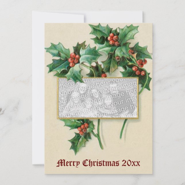 Vintage Victorian Holly Red Berries Christmas Card (Front)
