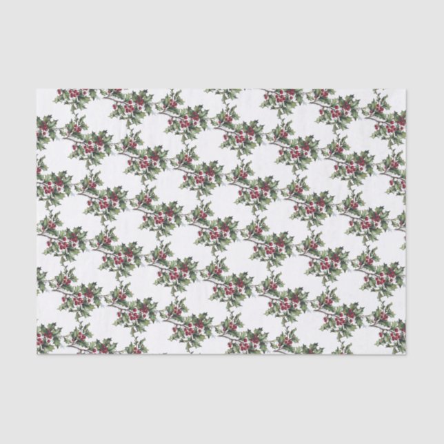 Vintage/Victorian Holly Sprigs Christmas Tissue Paper (Front)
