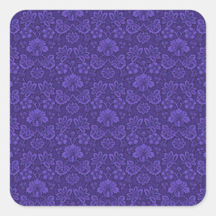 Vintage Victorian Indigo Damask Paisley Floral Square Sticker