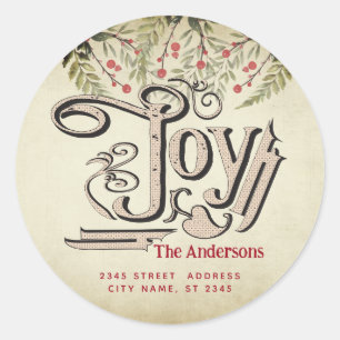 Vintage victorian joy botanical holly classic round sticker