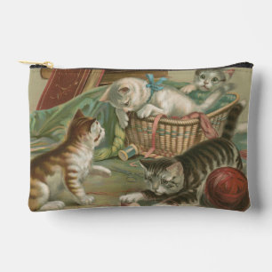 Vintage Victorian Kittens Playing in Sewing Basket Accessory Pouch