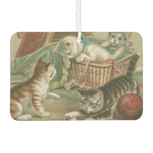 Vintage Victorian Kittens Playing in Sewing Basket Air Freshener