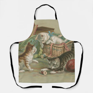 Vintage Victorian Kittens Playing in Sewing Basket Apron