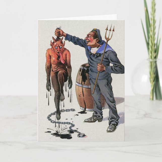 Vintage Victorian Krampus Christmas Card (Front)