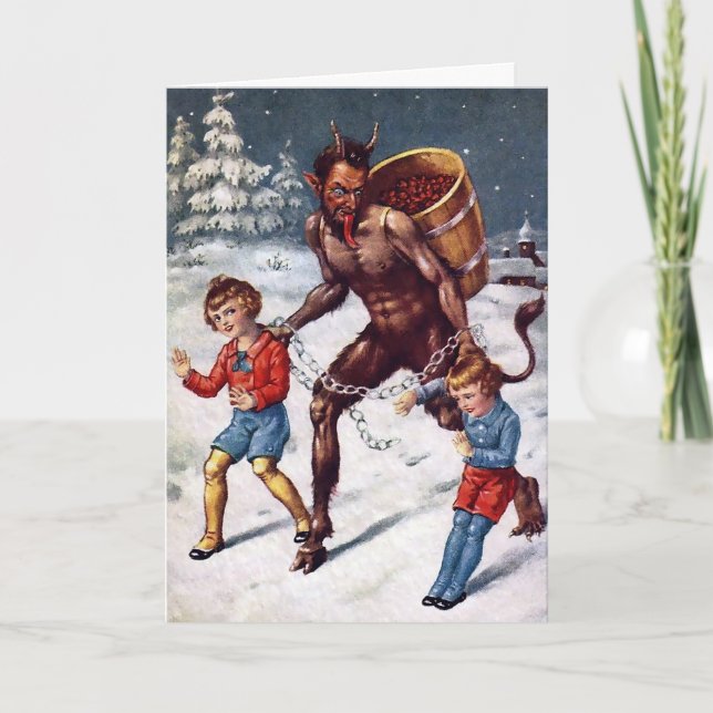 Vintage Victorian Krampus Christmas Card (Front)