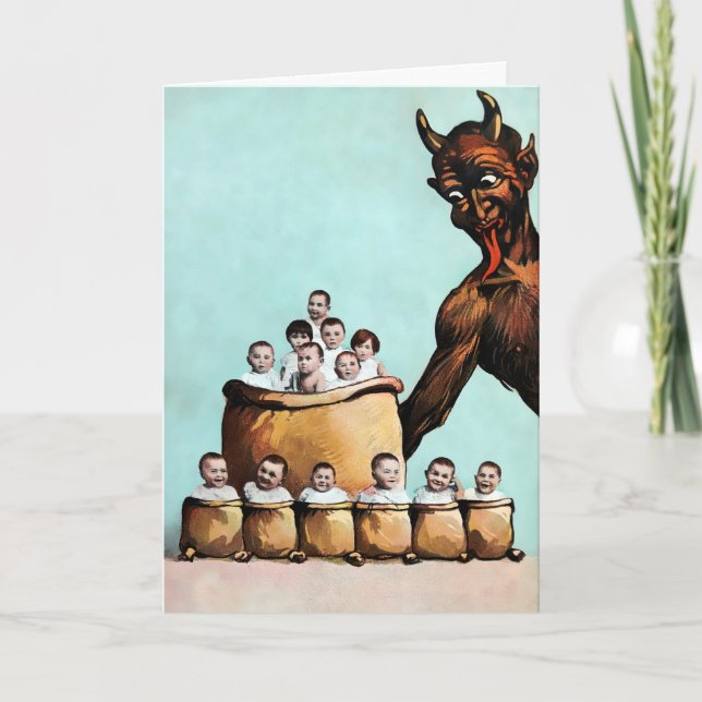 Vintage Victorian Krampus Christmas Card (Front)