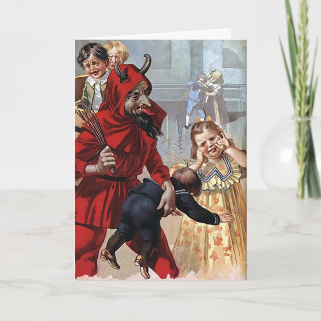 Vintage Victorian Krampus Christmas Card (Front)