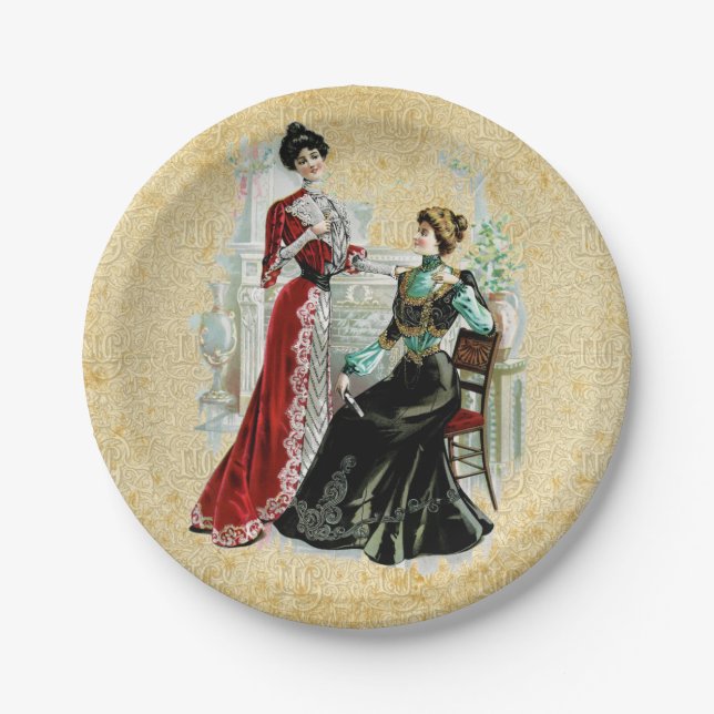 Vintage Victorian Ladies Fashion Paper Plate (Front)