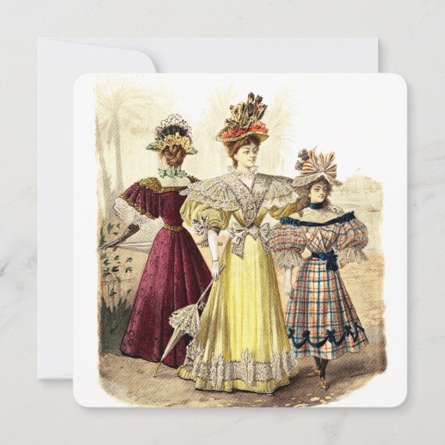 Vintage Victorian Ladies in Dresses with Parasols (Front)