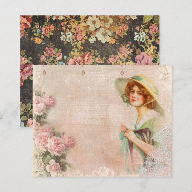 Vintage Victorian Lady Decoupage Scrapbook Paper (Front/Back)