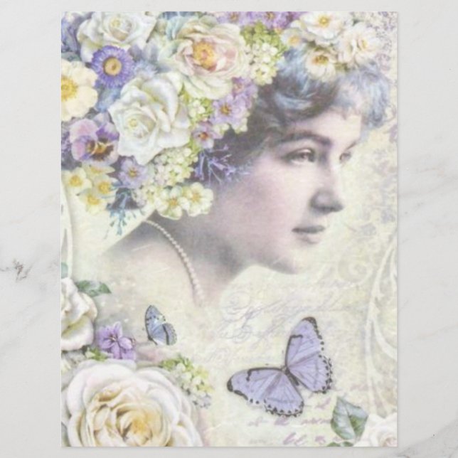 Vintage Victorian Lady Decoupage Scrapbook Paper (Front)