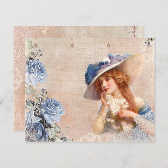 Vintage Victorian Lady Decoupage Scrapbook Paper (Front/Back)