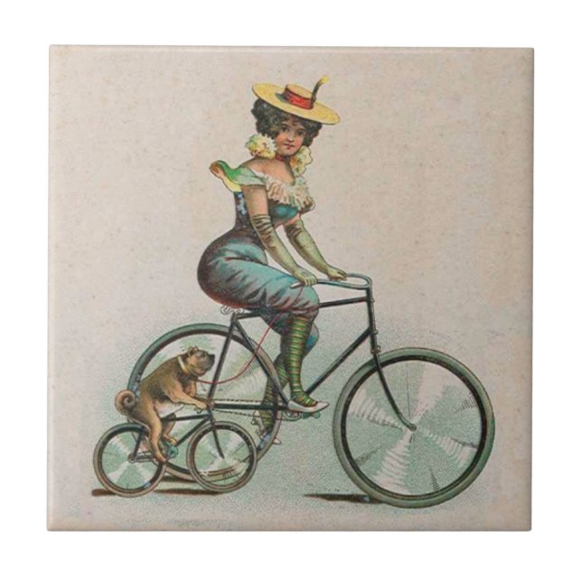 Vintage Victorian Lady Dog Bicycle Tile (Front)
