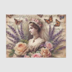 Vintage Victorian Lady Floral decoupage  Tissue Paper