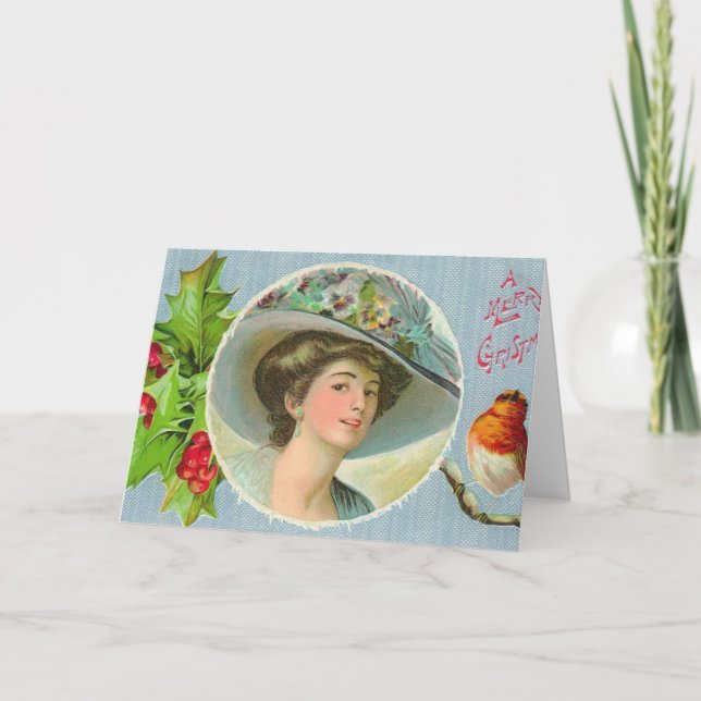 Vintage Victorian Lady Holiday Card (Front)