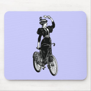Vintage Victorian Lady on Bicycle Illustration Mouse Pad