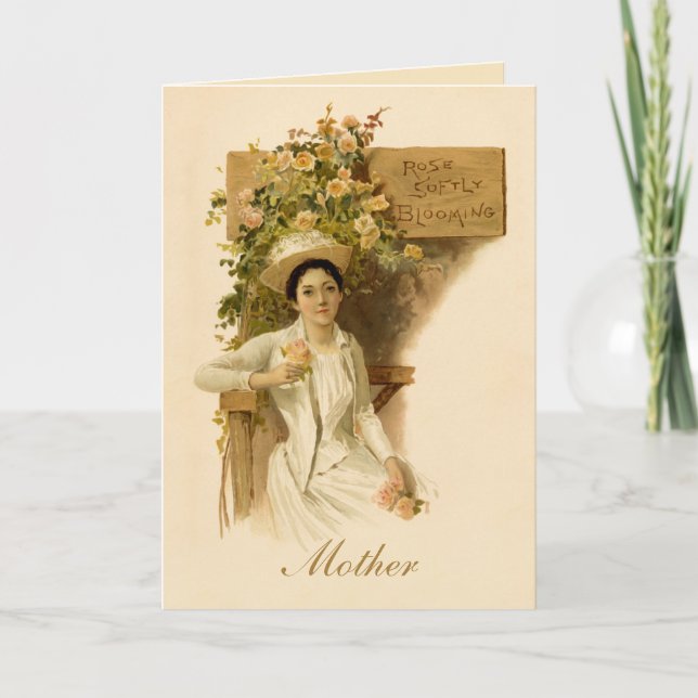 Vintage Victorian Lady Roses Mothers Day Card (Front)