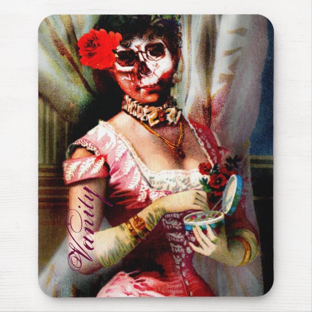 Vintage Victorian Lady Vanity Skull Mouse Pad (Front)