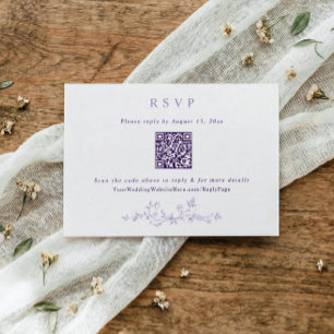 Vintage Victorian Lavender Purple Wedding QR Code RSVP Card