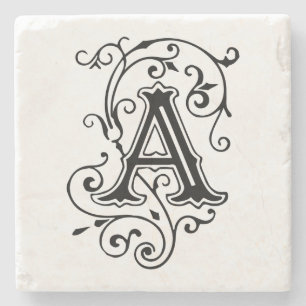 Vintage Victorian Letter A Antique Monogram Stone Coaster