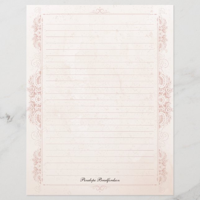Vintage Victorian Lined Name Stationery Paper (Front)