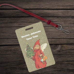 Vintage Victorian Little Angel Tree Snow Tan Badge