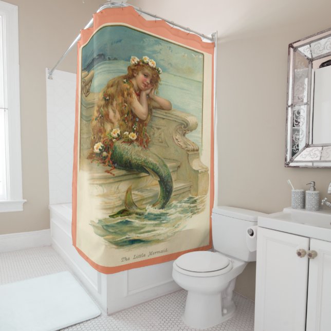 Vintage Victorian Mermaid Art Shower Curtain (In Situ)