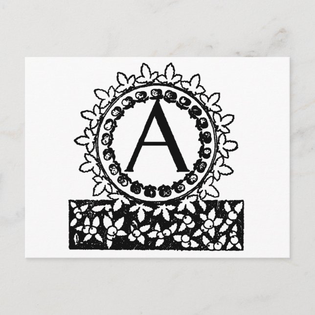 Vintage Victorian Monogram Letter A Postcard (Front)