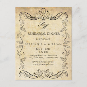 Vintage Victorian Monogram Rehearsal Dinner Card