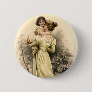 Vintage Victorian Mother Child Toddler Girl 2 Inch Round Button