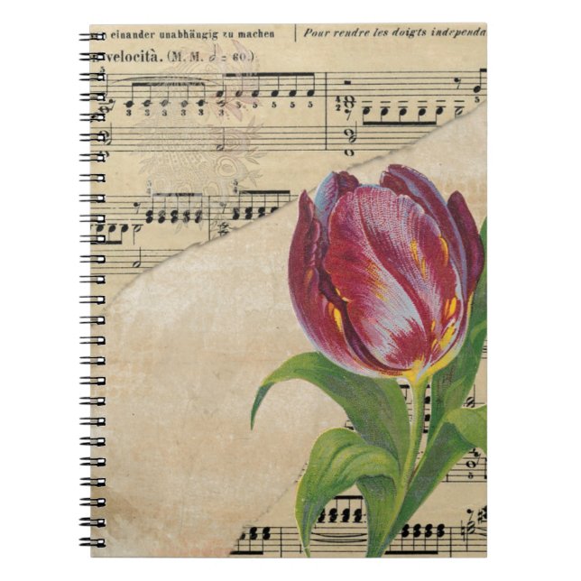 Vintage Victorian Music Romance Tulips Notebook (Front)