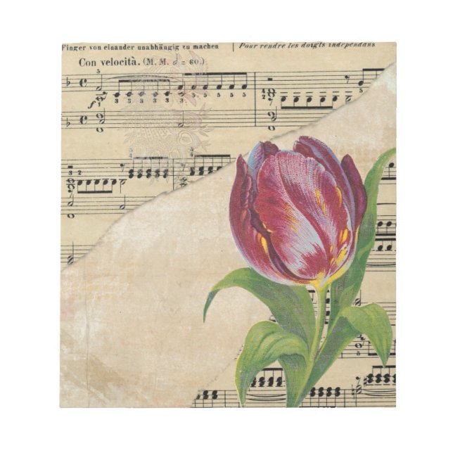 Vintage Victorian Music Romance Tulips Notepad (Front)