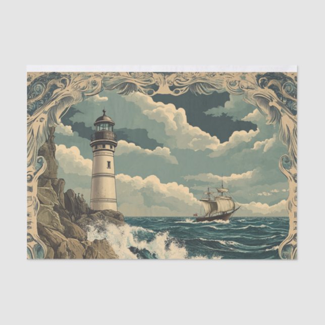 Vintage Victorian Nautical Lighthouse Decoupage Tissue Paper (Front)